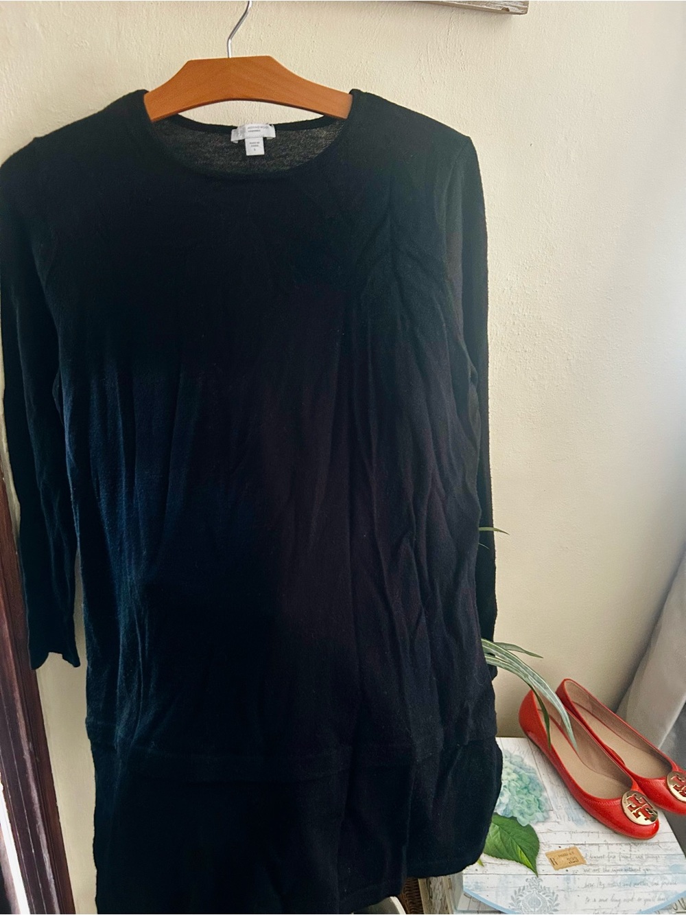 J.Jill Knit Tunic Sweater Women's L Black Crew Neck Long Sleeve Top.